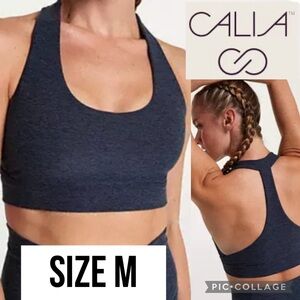 CALIA Womens Sports Bra Lustralux T Back Medium Support Navy Heather Size M